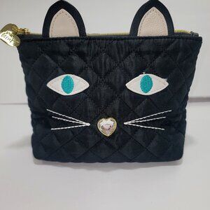 Betsey Johnson Women Clutch Handbag‎ Black Kitty Cat Quilted Zip S New